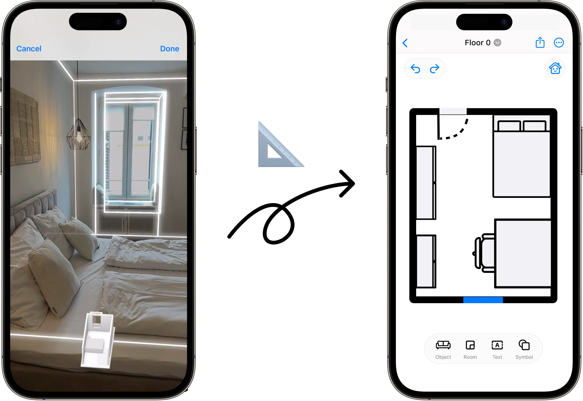 CamPlan Scanner Before and After - Raw Scan to Professional Floor Plan
